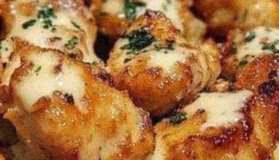 Golden Garlic Chicken Bites over Creamy Parmesan Pasta