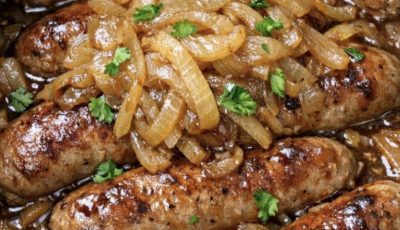 Slow Cooker 4-Ingredient Bangers and Onions